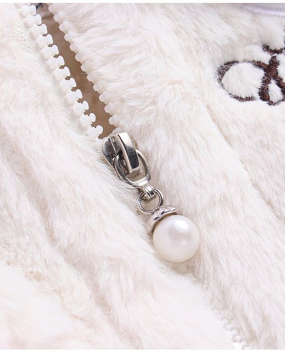 Babyhug Fur Woven Full Sleeves Winter Jacket with Heart Applique & Sling Bag - White