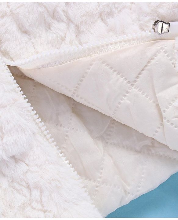 Babyhug Fur Woven Full Sleeves Winter Jacket with Heart Applique & Sling Bag - White