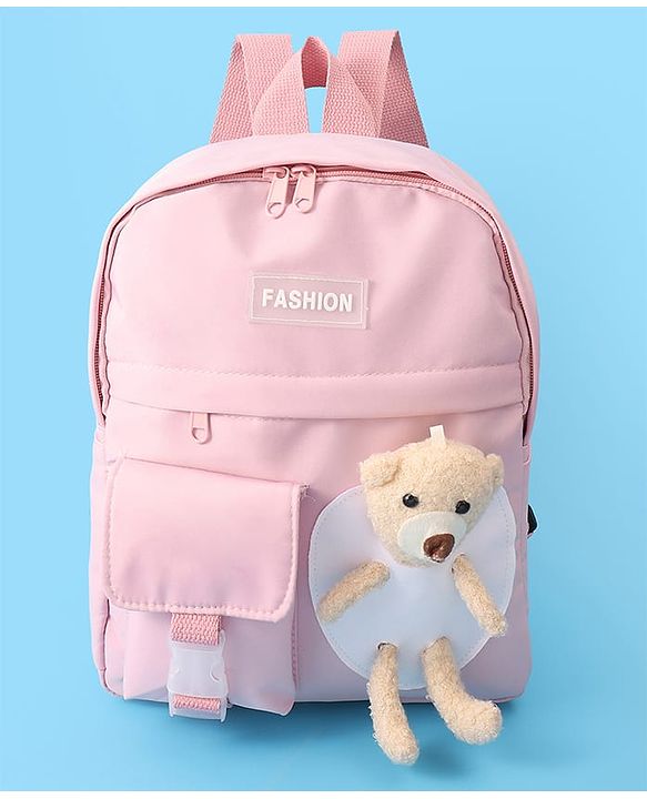 Pine Kids Fashion Backpack With Bear Applique - Pink