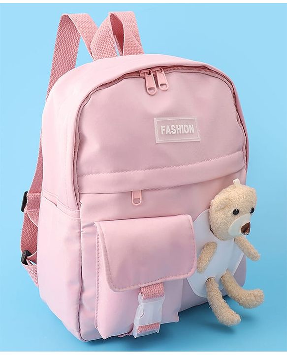 Pine Kids Fashion Backpack With Bear Applique - Pink