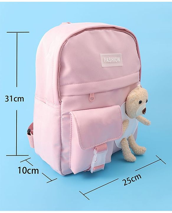Pine Kids Fashion Backpack With Bear Applique - Pink