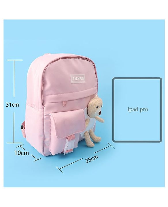 Pine Kids Fashion Backpack With Bear Applique - Pink