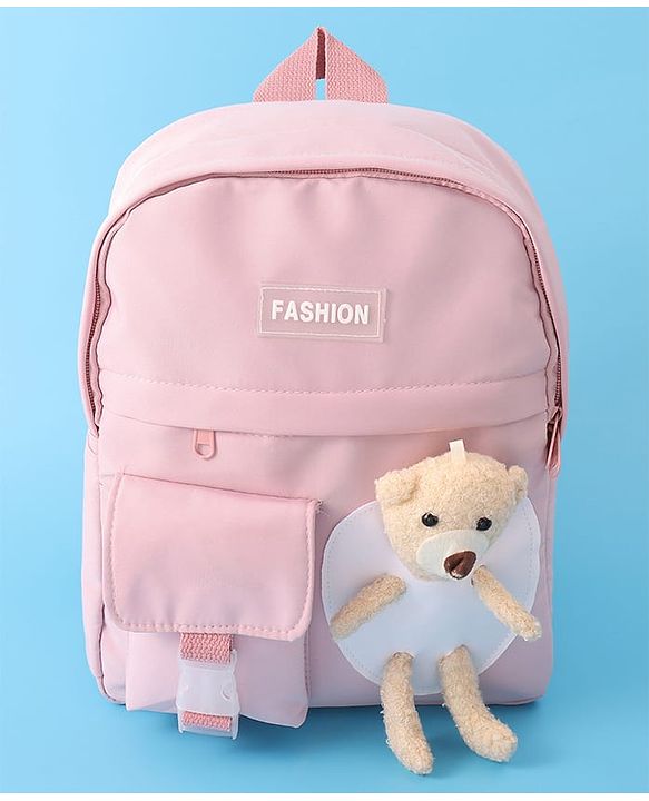 Pine Kids Fashion Backpack With Bear Applique - Pink