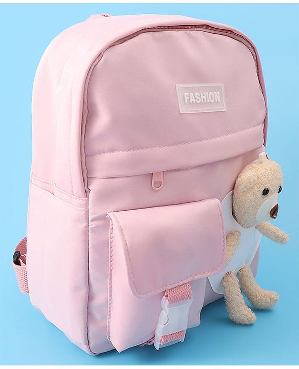 Pine Kids Fashion Backpack With Bear Applique - Pink