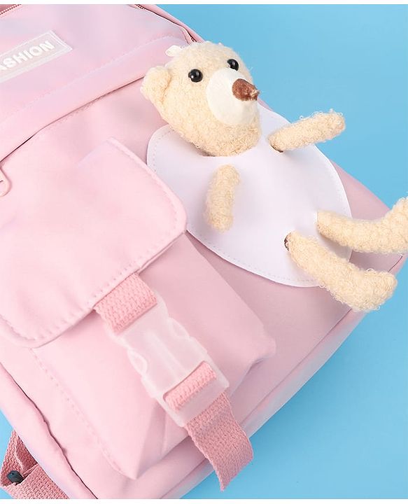 Pine Kids Fashion Backpack With Bear Applique - Pink