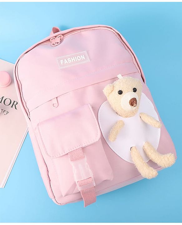 Pine Kids Fashion Backpack With Bear Applique - Pink
