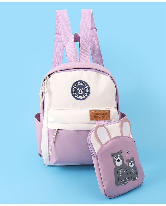 Pine Kids Bear Print Fashion Backpack With a Pouch -Purple