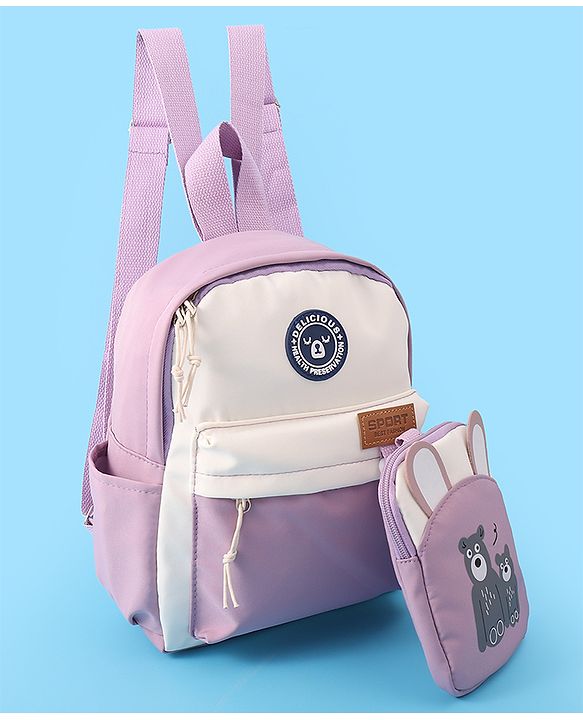 Pine Kids Bear Print Fashion Backpack With a Pouch -Purple