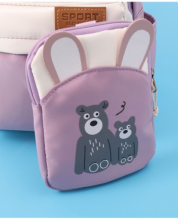 Pine Kids Bear Print Fashion Backpack With a Pouch -Purple