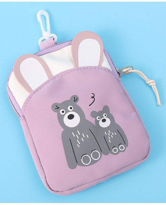 Pine Kids Bear Print Fashion Backpack With a Pouch -Purple