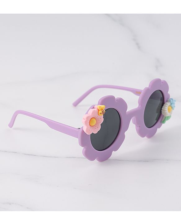 Babyhug Free Size Sunglasses With Floral Applique - Purple