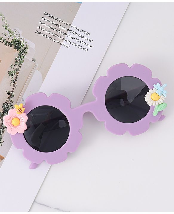 Babyhug Free Size Sunglasses With Floral Applique - Purple
