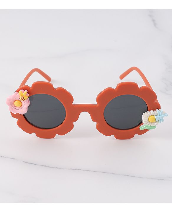 Babyhug Free Size Sunglasses With Floral Applique - Orange
