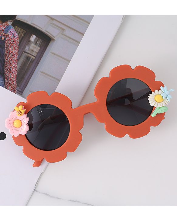 Babyhug Free Size Sunglasses With Floral Applique - Orange