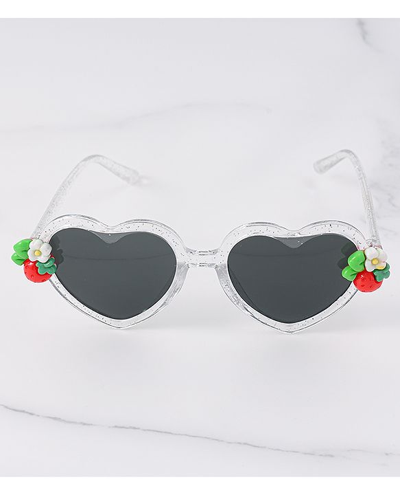 Babyhug Free Size Sunglasses Heart Shaped With Floral & Strawberry Applique - White