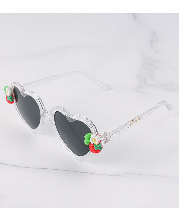 Babyhug Free Size Sunglasses Heart Shaped With Floral & Strawberry Applique - White