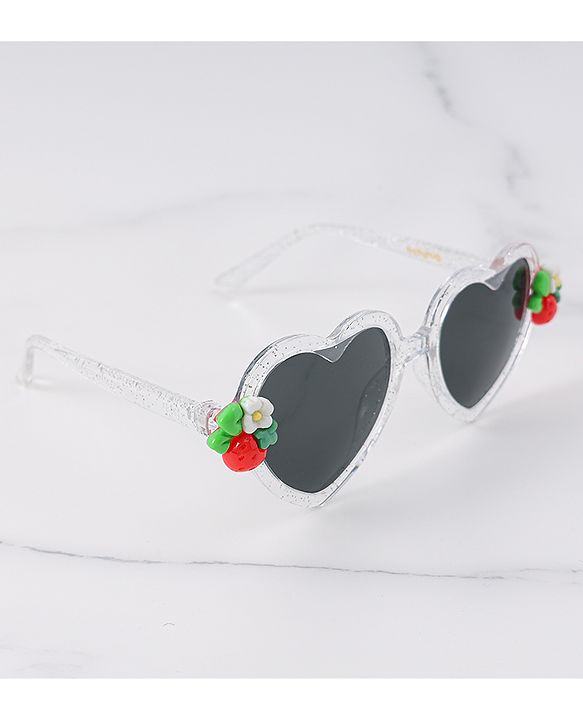 Babyhug Free Size Sunglasses Heart Shaped With Floral & Strawberry Applique - White