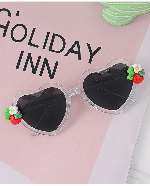 Babyhug Free Size Sunglasses Heart Shaped With Floral & Strawberry Applique - White