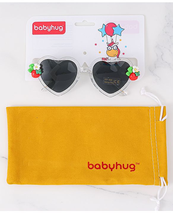 Babyhug Free Size Sunglasses Heart Shaped With Floral & Strawberry Applique - White