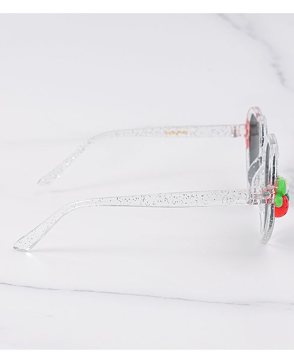 Babyhug Free Size Sunglasses Heart Shaped With Floral & Strawberry Applique - White
