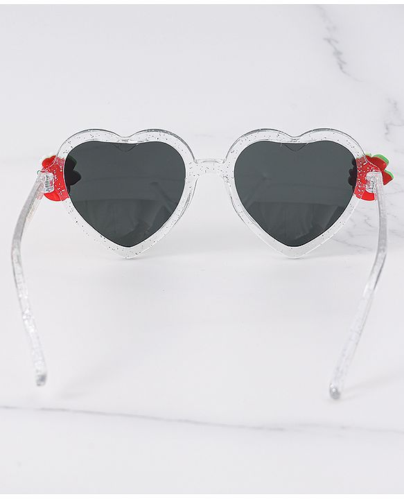 Babyhug Free Size Sunglasses Heart Shaped With Floral & Strawberry Applique - White