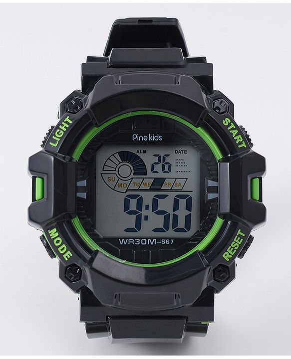 Pine Kids Free Size Digital Watch - Black & Green