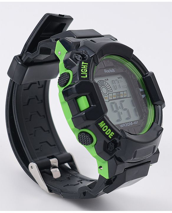 Pine Kids Free Size Digital Watch - Black & Green