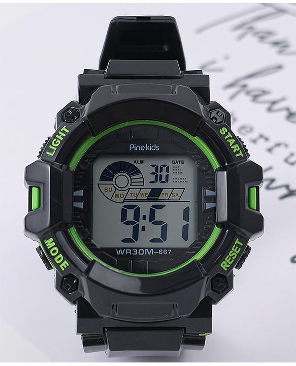 Pine Kids Free Size Digital Watch - Black & Green