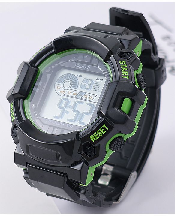 Pine Kids Free Size Digital Watch - Black & Green