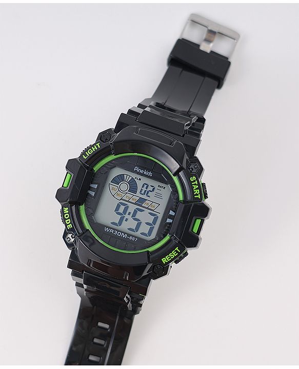 Pine Kids Free Size Digital Watch - Black & Green