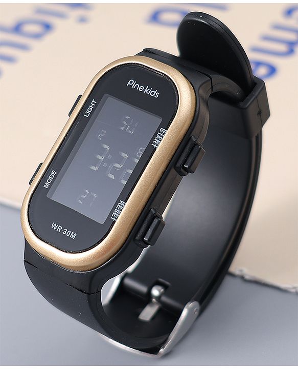Pine Kids Free Size Digital Watch - Black & Gold