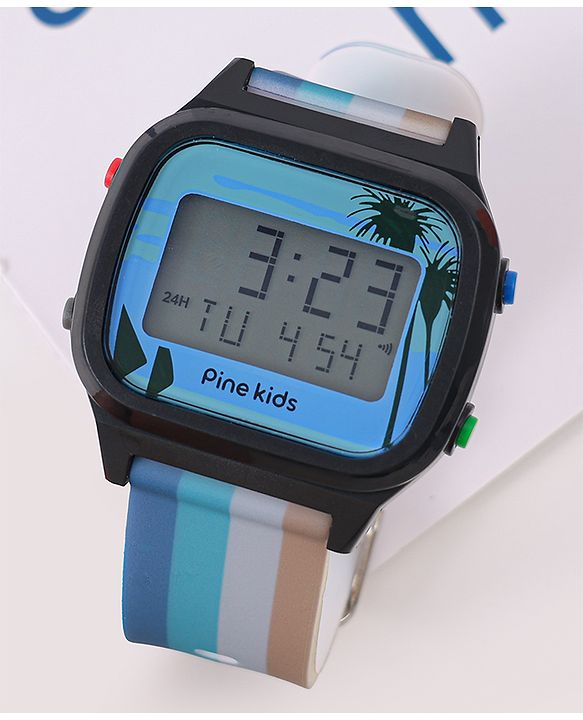 Pine Kids Digital Watch with Color Block Print - Multicolor