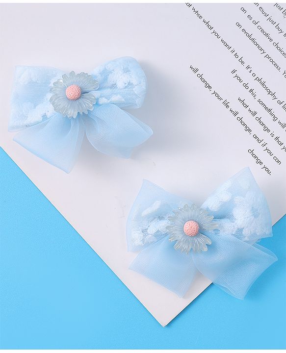 Babyhug Hair Pins And Clips With Floral Applique Pack of 4 - Light Blue