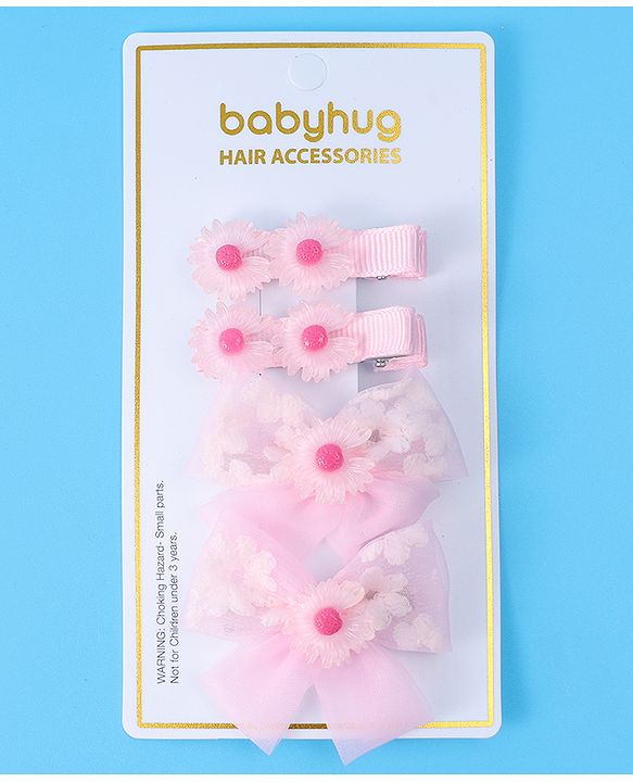 Babyhug Hair Pins And Clips With Floral Applique - Pink