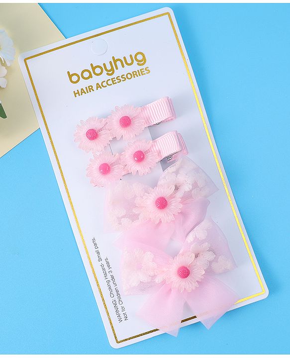 Babyhug Hair Pins And Clips With Floral Applique - Pink