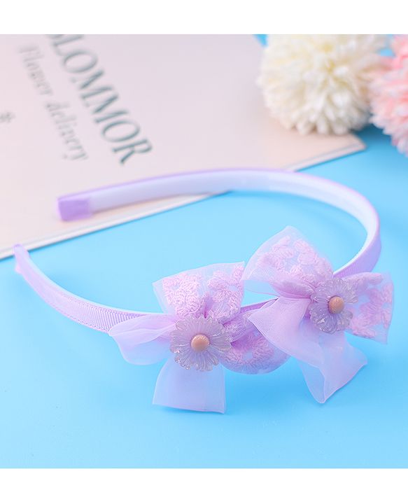 Babyhug Hair Accessories Combo Set With Floral Applique - Purple