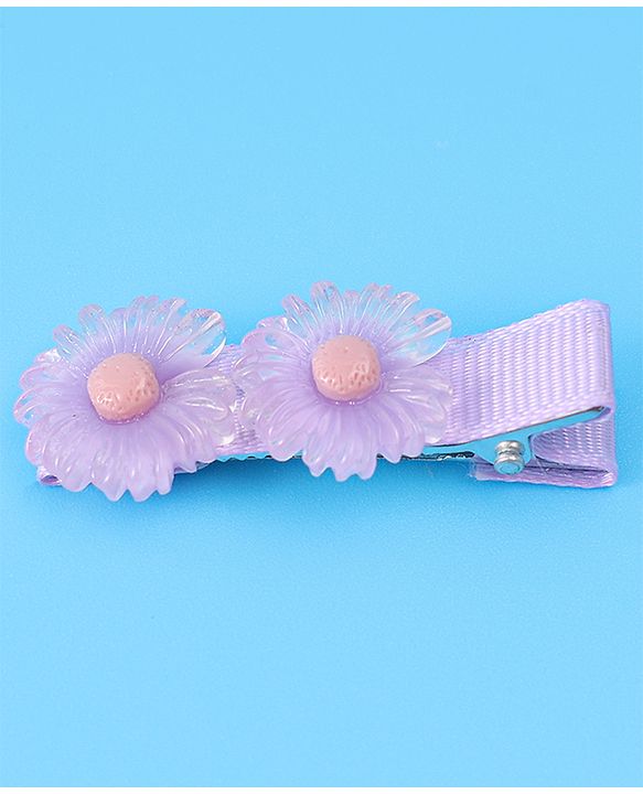Babyhug Hair Accessories Combo Set With Floral Applique - Purple