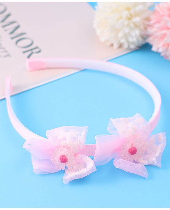 Babyhug Hair Accessories Combo Set With Floral Applique - Pink