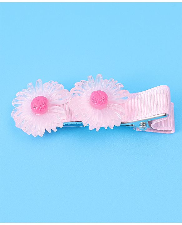 Babyhug Hair Accessories Combo Set With Floral Applique - Pink