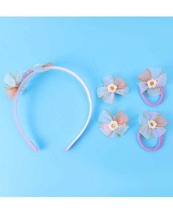 Babyhug Hair Accessories Combo Set With Floral Applique - Purple