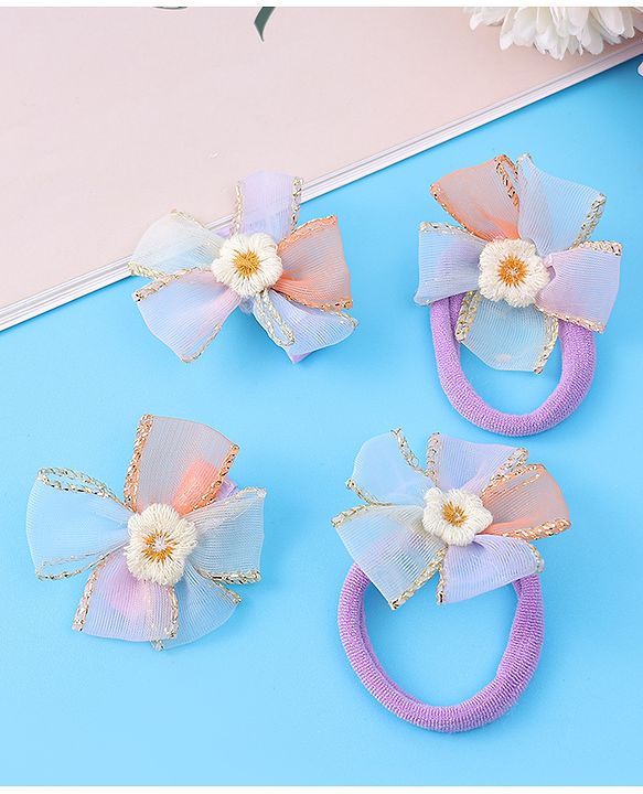 Babyhug Hair Accessories Combo Set With Floral Applique - Purple