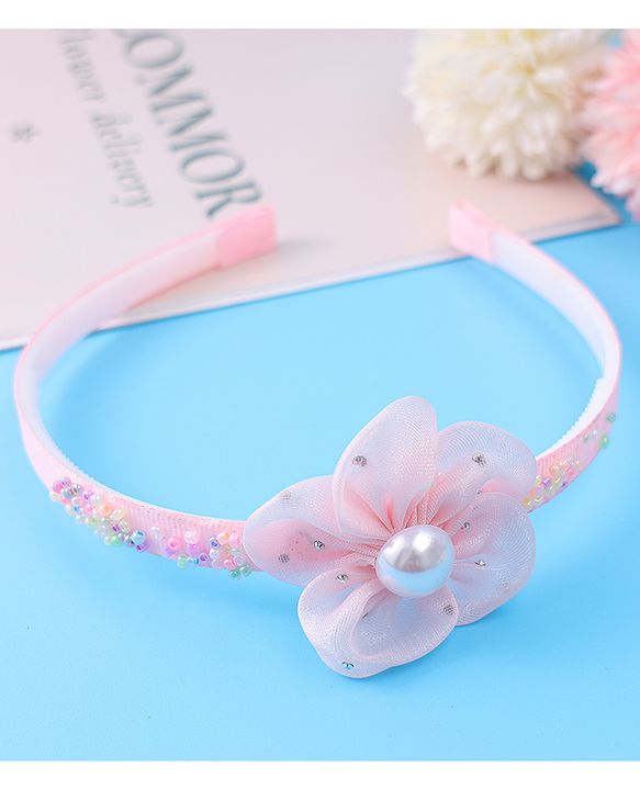 Babyhug Hair Accessories Combo Set With Floral Applique - Pink