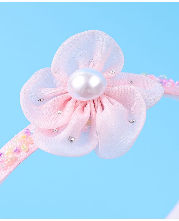 Babyhug Hair Accessories Combo Set With Floral Applique - Pink