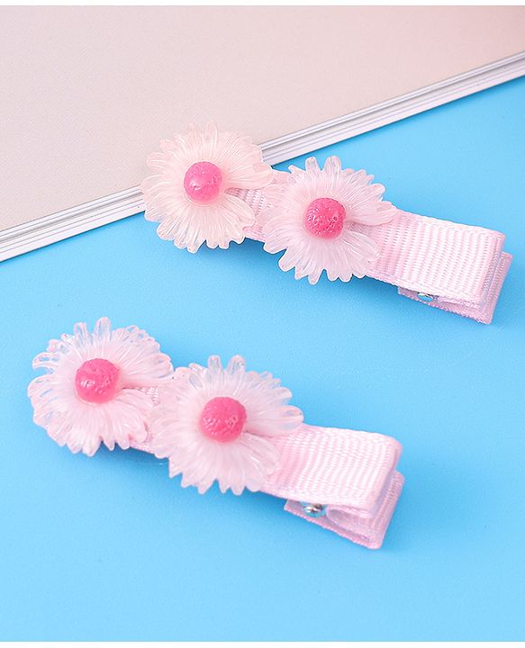Babyhug Hair Accessories Combo Set With Floral Applique - Pink