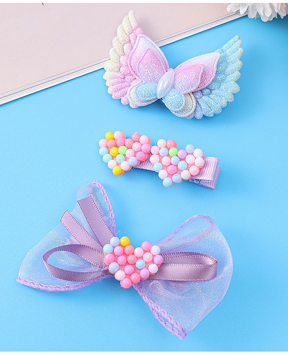 Babyhug Hair Accessories Combo Set With Heart & Butterly Applique - Purple