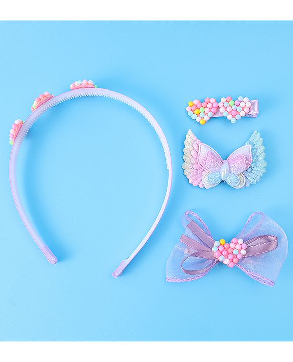 Babyhug Hair Accessories Combo Set With Heart & Butterly Applique - Purple