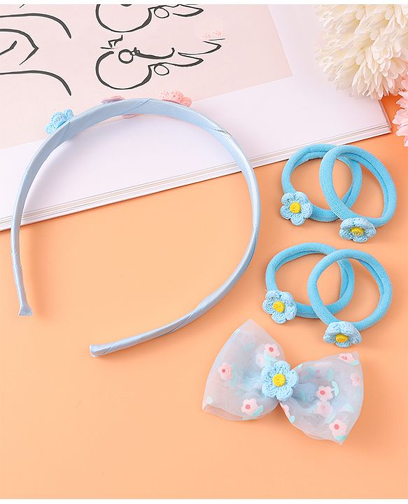 Babyhug Hair Accessories Combo Set With Floral Applique - Blue
