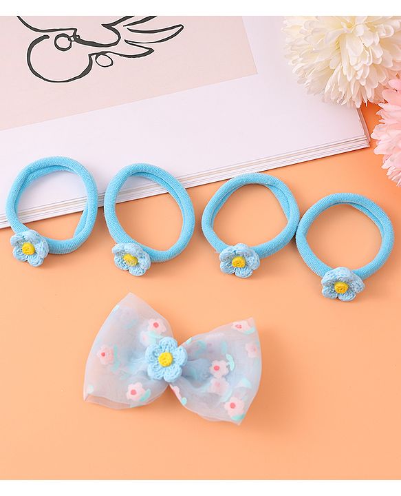 Babyhug Hair Accessories Combo Set With Floral Applique - Blue