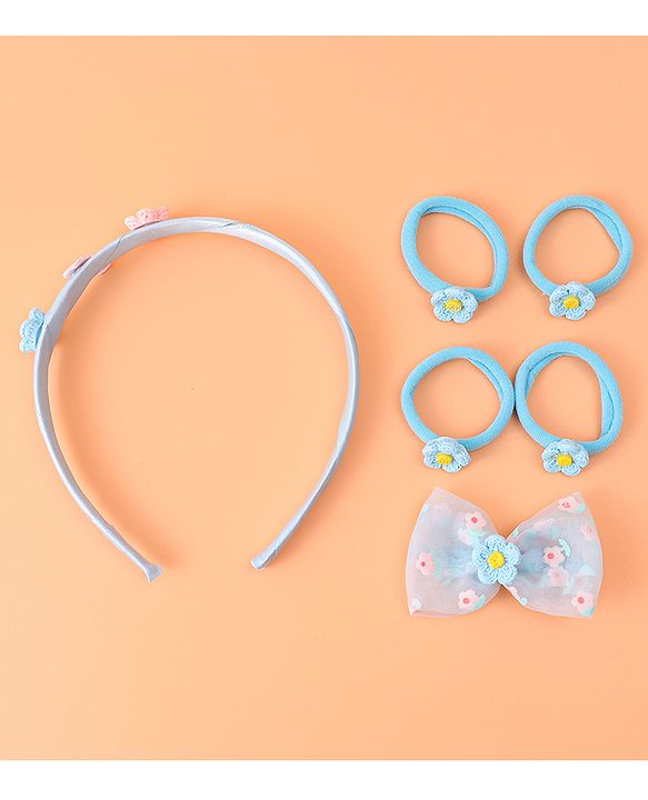 Babyhug Hair Accessories Combo Set With Floral Applique - Blue