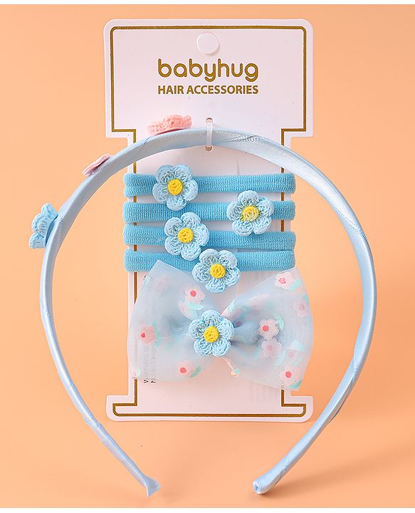 Babyhug Hair Accessories Combo Set With Floral Applique - Blue